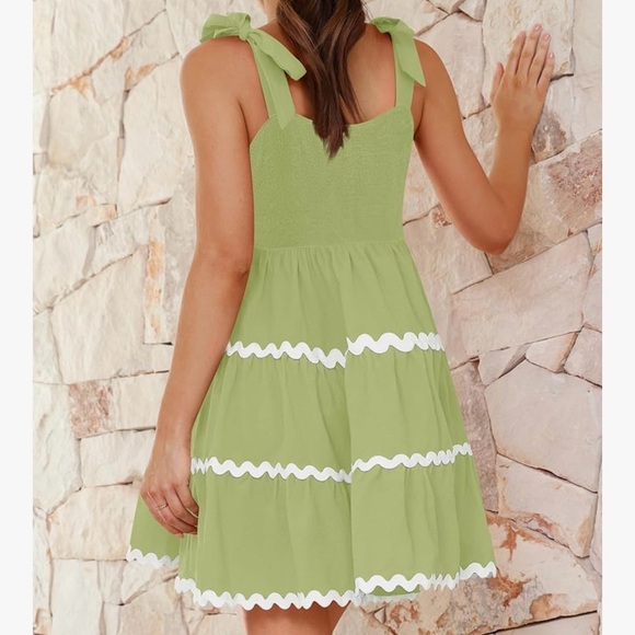 Chic Olive Green Tiered Mini Dress - Picture 4 of 6